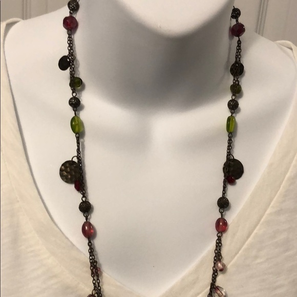 New Copper Green and Pink Bead Hammered Necklace - Picture 6 of 8